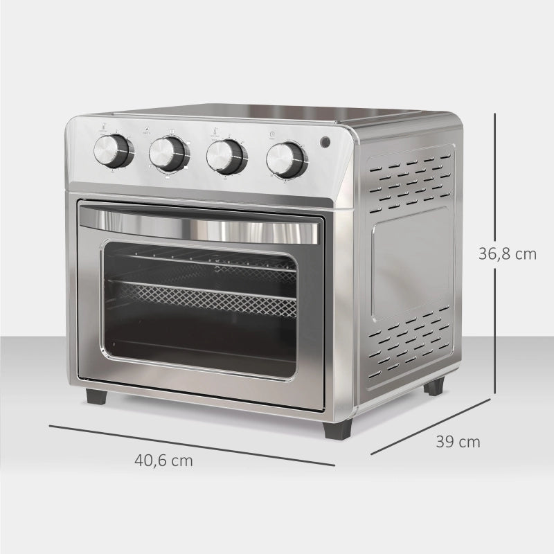 Mini forno con convezione, friggitrice ad aria, 6 modalit¨¤ di riscaldamento, timer, accessori, 24 litri, argento.