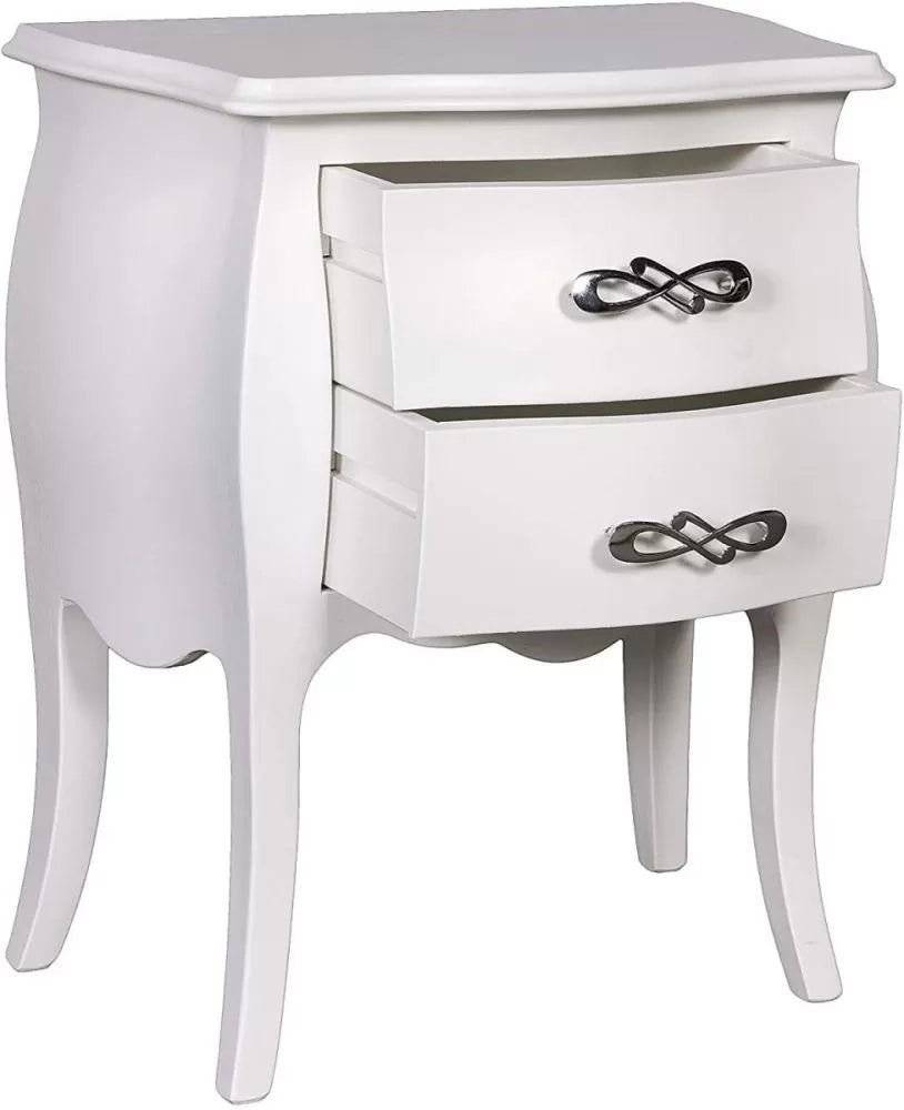 Comodino 2 cassetti bombato legno shabby bianco 50x30x60 - Mobili 2G