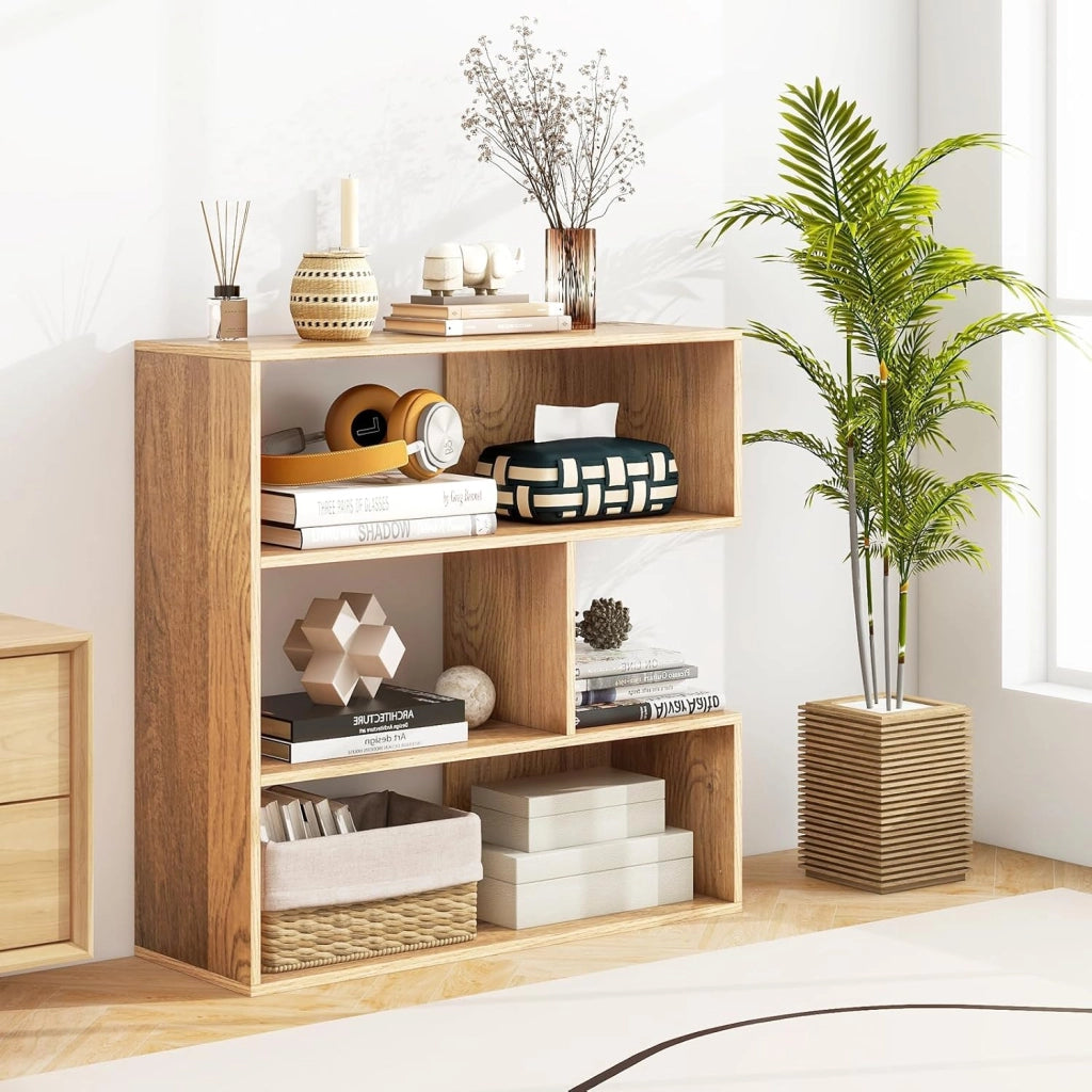 Libreria a 3 livelli concavo, libreria geometrica con 3 scomparti aperti e kit antiribaltamento, 84 x 29,5 x 83,5 cm, mobile per soggiorno, camera da letto