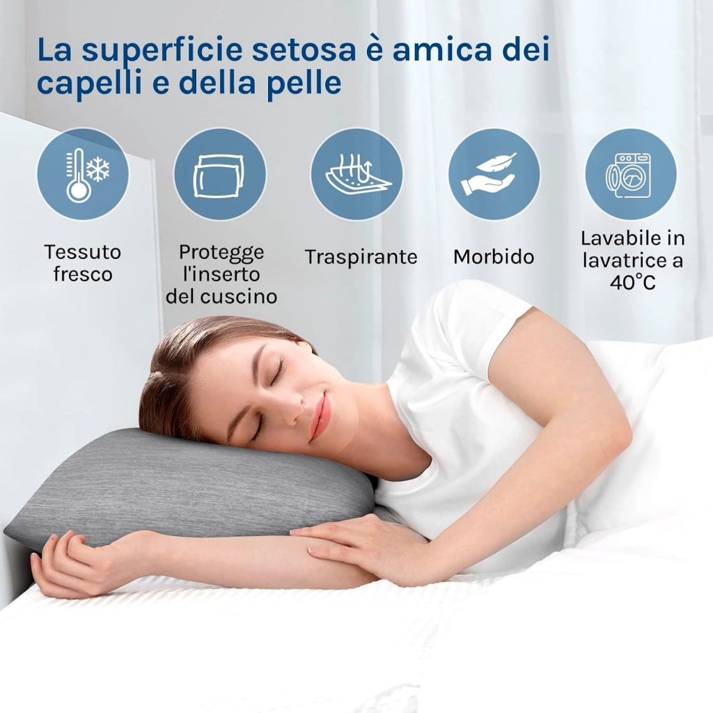 Federe Cuscino Rinfrescanti 2 Pezzi, Doppia Faccia Termo-Regolante con Tecnologia Arc-Chill, Federe Antisudore Notte, Zip Nascosta e Tessuto Traspirante, Lavabile in Lavatrice 50x70 cm Grigio