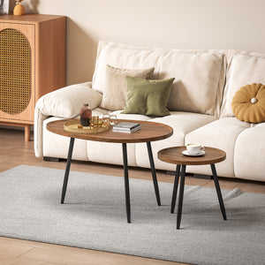 Set 2 Tavolini da Salotto Sovrapponibili in MDF e Gambe in Metallo Colore Legno Scuro