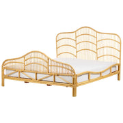 Letto a pannello Legno chiaro Rattan Mogano Legno UE Doppio 180x200 cm Telaio a doghe Base letto Intrecciato Testiera decorativa Moderna Boho
