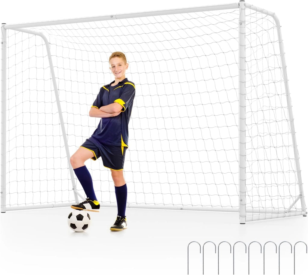 Porta da Calcio 300 x 204 cm con Telaio in Metallo, Rete in PE, 8 Picchetti e 16 Fascette, Facile Montaggio, Attrezzatura per Allenamento Calcio per Bambini, Giovani e Adulti
