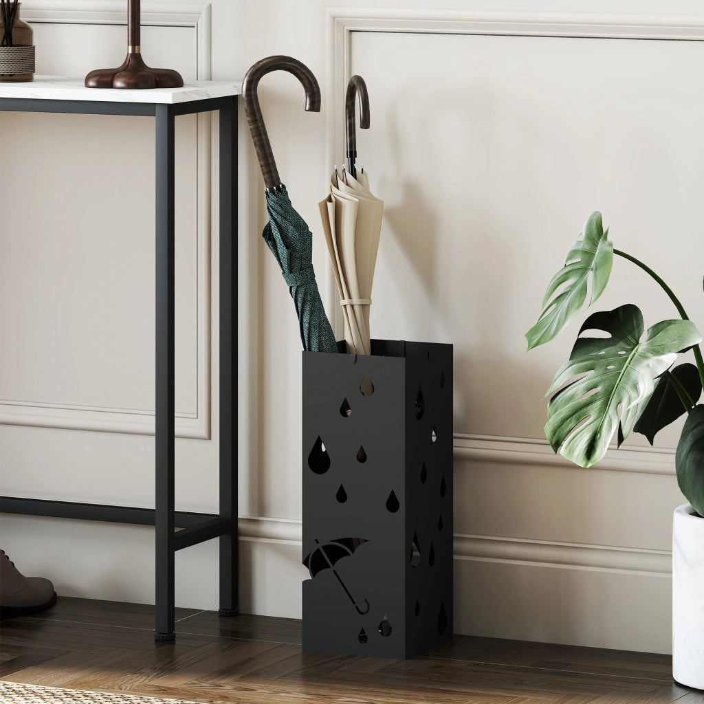 Portaombrelli con Vaschetta e 4 Ganci ¨C Zephmum ¨C Nero 15.5x15.5x41cm