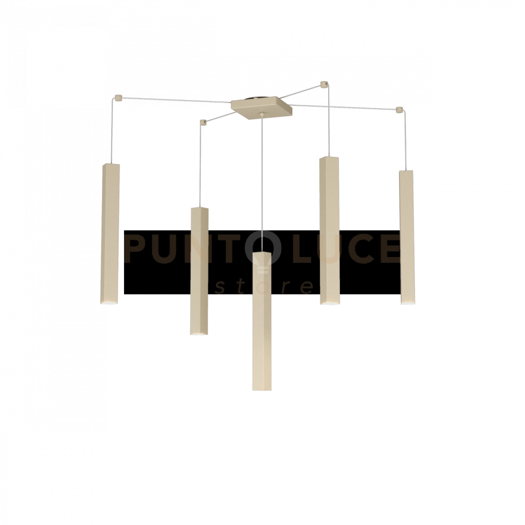 SQUARE TUBE SOSPENSIONE 5 LUCI SABBIA CAVO CM.250 CON BASE 1173-S5-SA