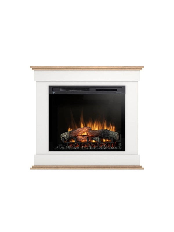 Camino Elettrico Riscaldante Da Pavimento Autoportante a LED - 28" - Bianco opaco / Rovere chiaro - 103 x 94 x 29 - LENOX