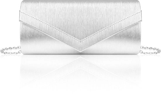 Clutch Zaffiro, Borsa da donna con cinturino rimovibile, Borsa da sera in pelle PU con disegno a strisce verticali per matrimonio, festa, uscita (22×10,5×5cm)