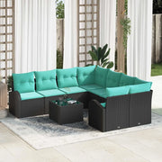 Set di divani con cuscino 9 pcs Nero e Turchese polyrattan 3354655
