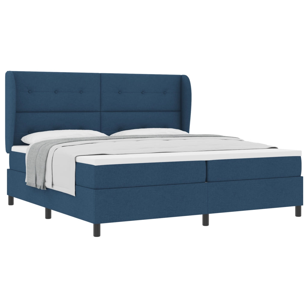 Letto Box Spring con Materasso, Blu, 200x200 cm, Tessuto