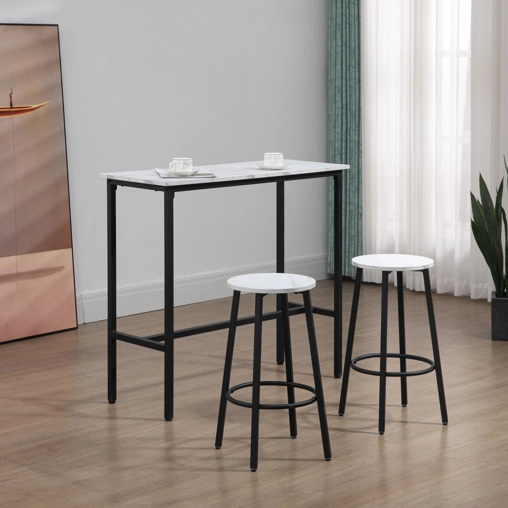 Set Tavolo con 2 Sgabelli in Truciolato MDF e Acciaio Bianco e Nero