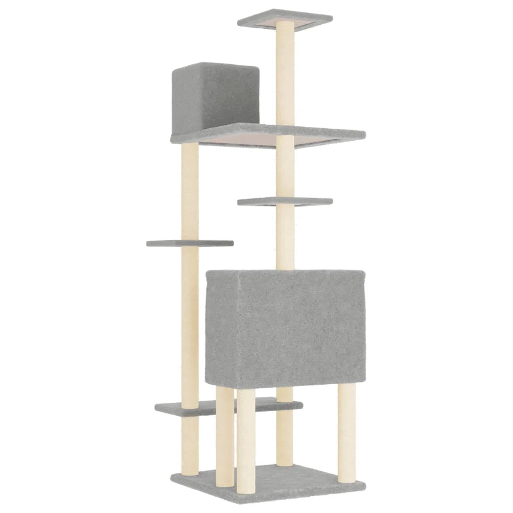 Tiragraffi per gatti torre per arrampicata giocattolo piattaforma per arrampicata con tiragraffi in sisal leggero 154 cm grigio 02_0022579