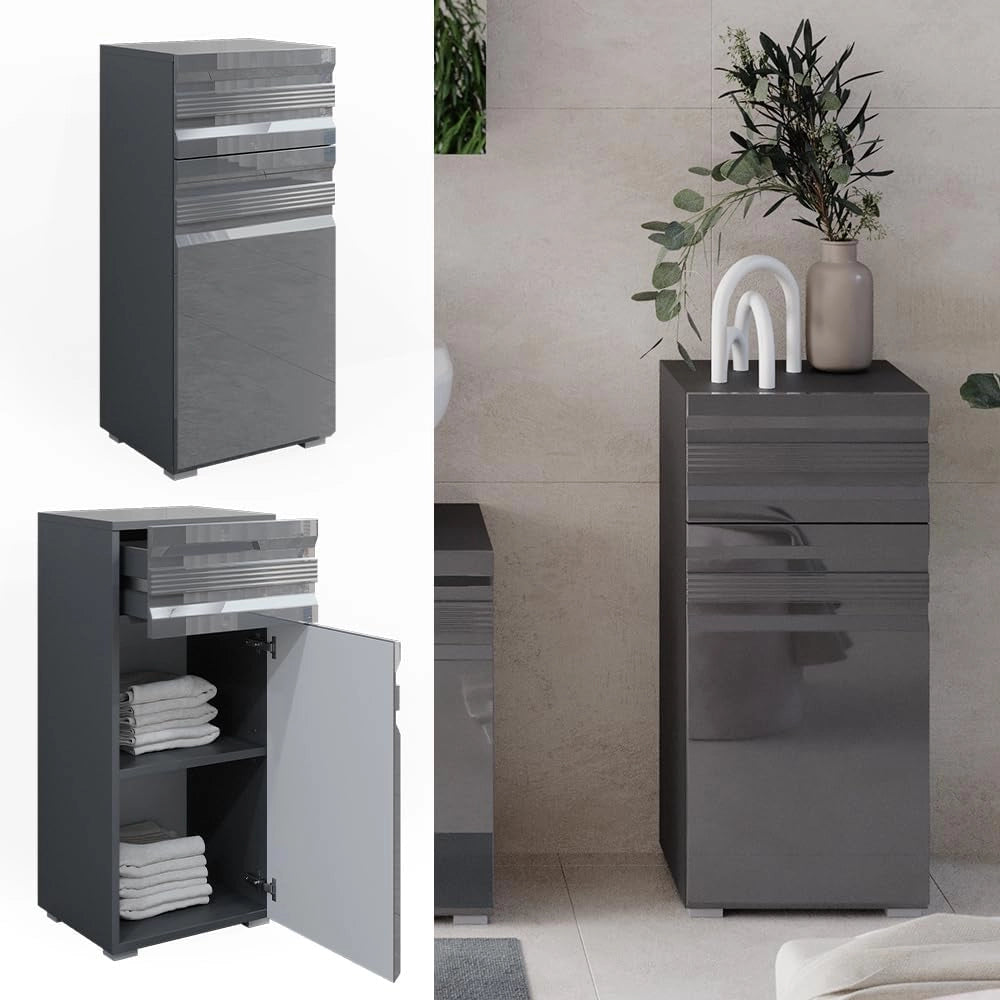 Mobiletto bagno Fredd, Antracite lucido, 36.4 x 79 cm, a parete con due ripiani interni regolabili