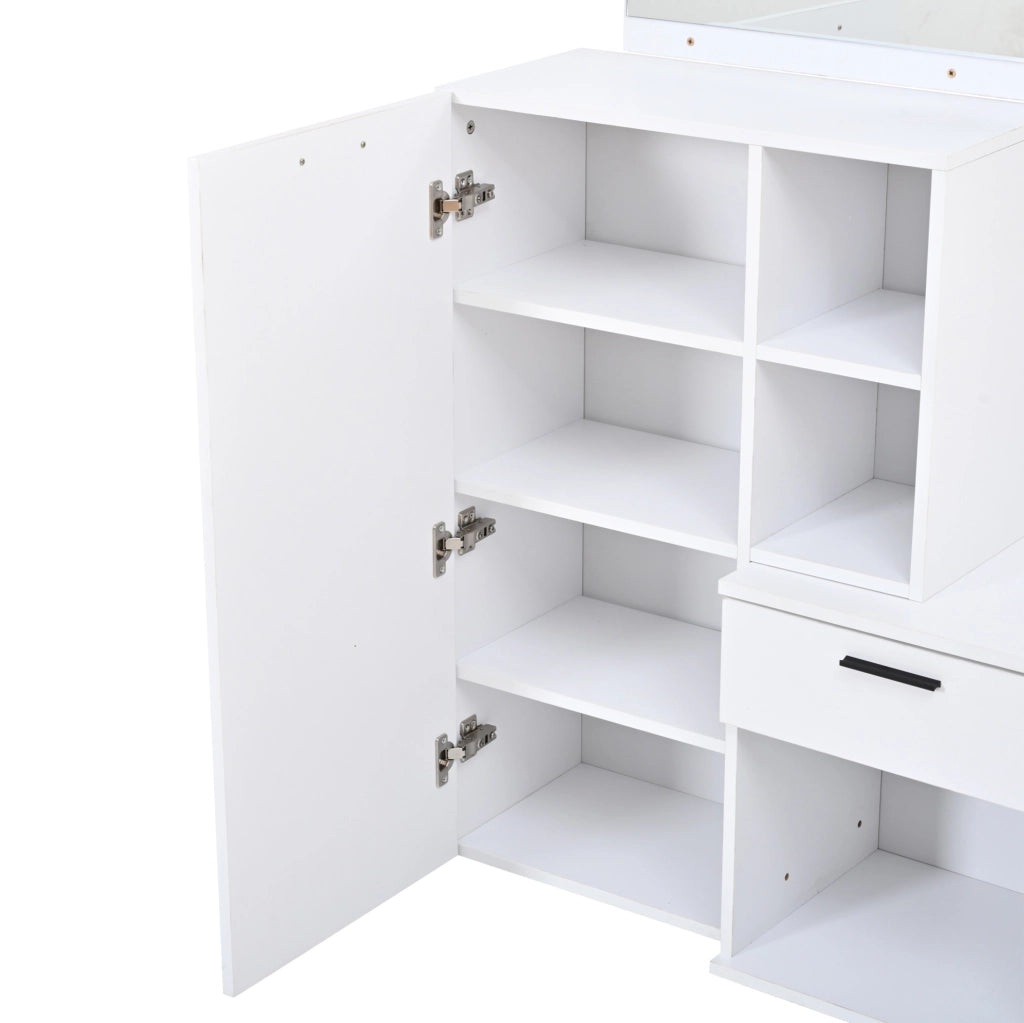 Garderoba da ingresso 120x35x175.5 cm con specchio; 2 cassetti e 4 ganci in MDF bianco