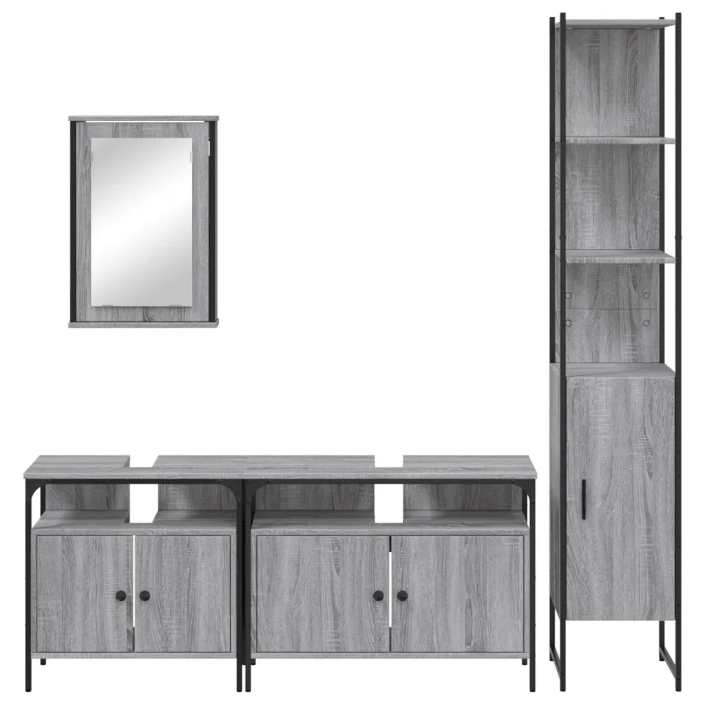 Set Mobili da Bagno | Armadio da bagno 4 pz Grigio Sonoma in Legno Multistrato