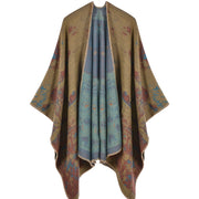 Nuovo scialle/mantella in jacquard di cashmere alla moda con spacchi, spesso e ampio, da donna.