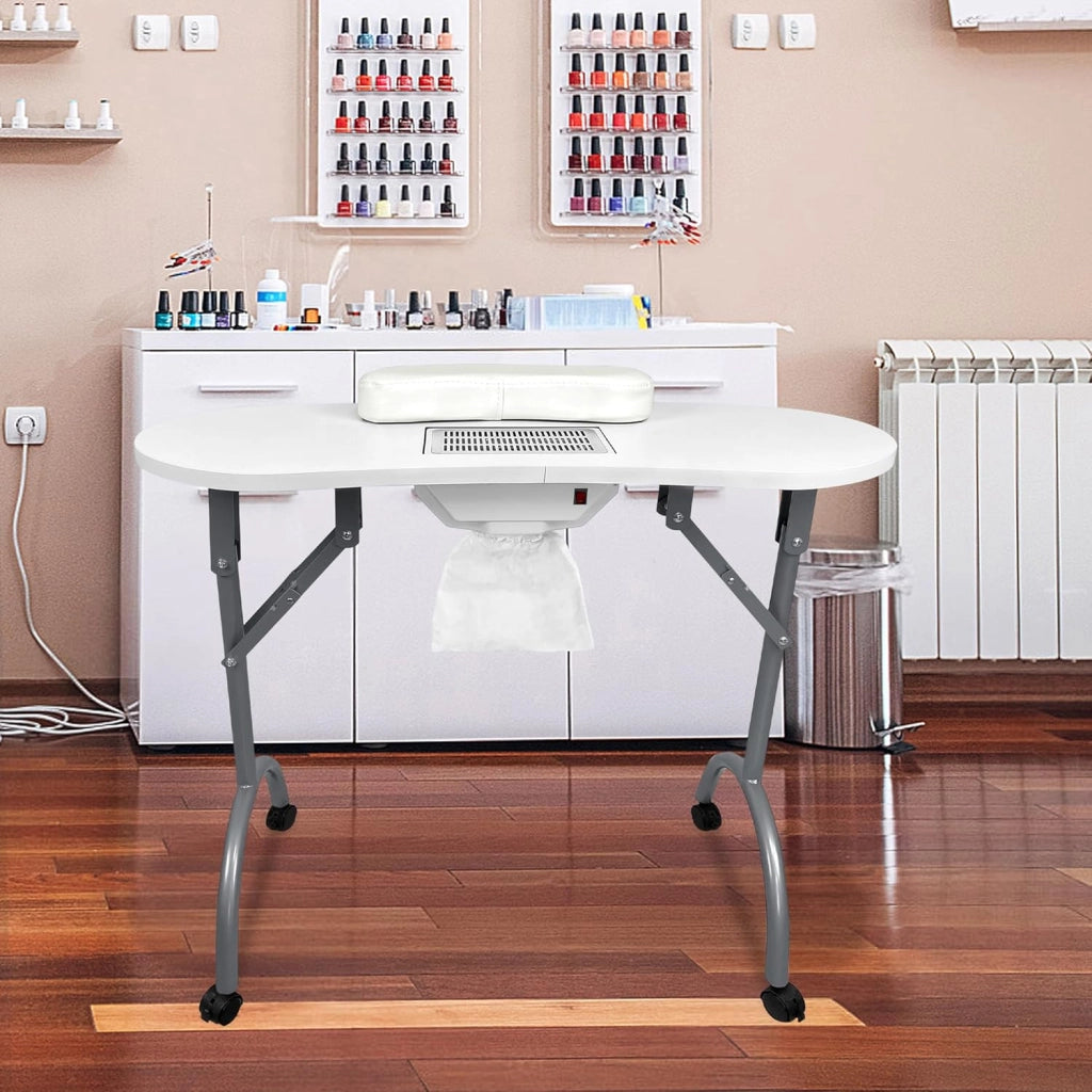 FIVMEN Tavolo per manicure con aspirazione e cuscino per le mani, pieghevole, per manicure, per manicure, per manicure, per manicure e per la casa, colore: bianco