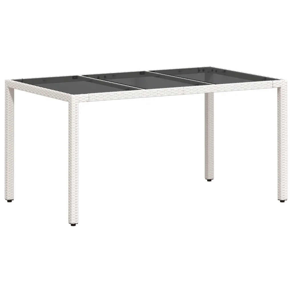 Tavolo da Giardino | Tavolino da esterno Piano in Vetro Bianco 150x90x75cm Polyrattan
