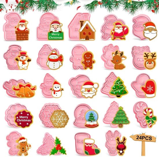 24 pezzi di stampi a forma di biscotto natalizio, biscotto natalizio, 3D plastic stampi a forma di biscotto, per la preparazione di biscotti, accessori da cucina (A)