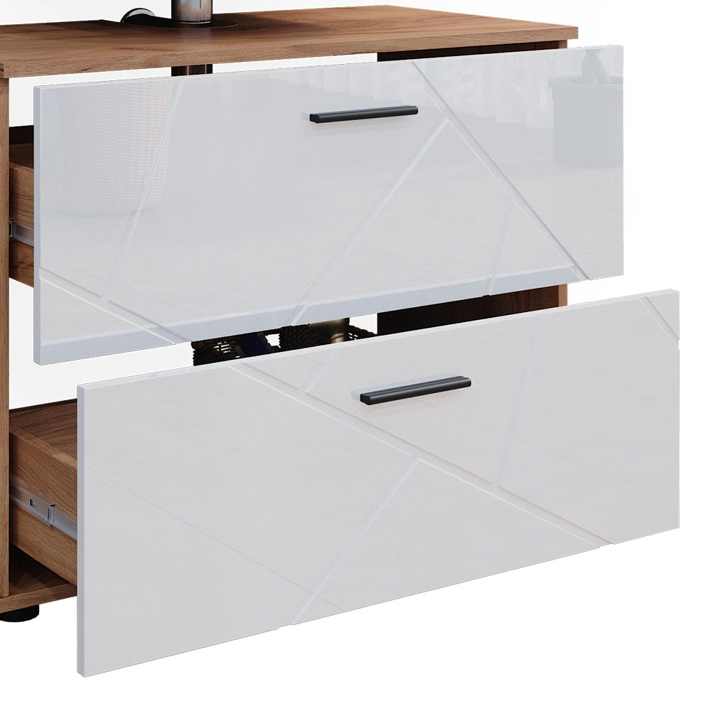 Vicco Set di mobili da bagno Bianco lucido/oro power oak 3 parti, con cassettiera e mobile midi
