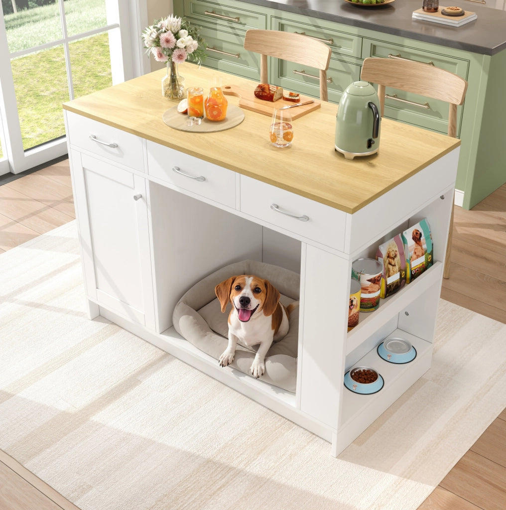 Isola da cucina con 3 cassetti e area per animali, 120 cm