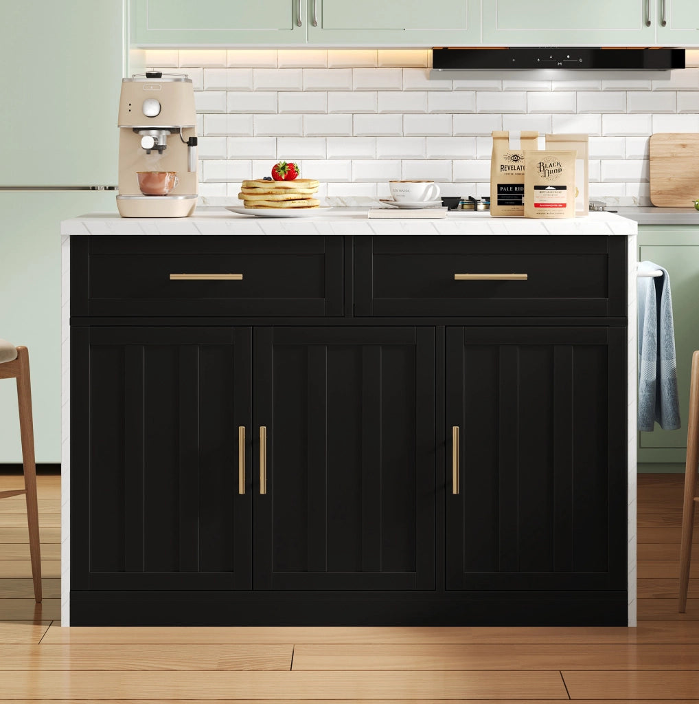 Isola cucina 120x60x91 cm in MDF nero, bar, contenitore e prese USB
