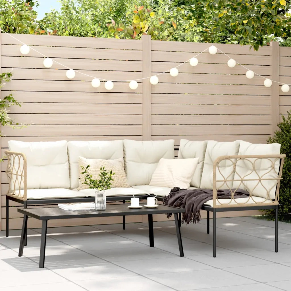 Set Divano da Giardino con Cuscini Nero Acciaio e Textilene