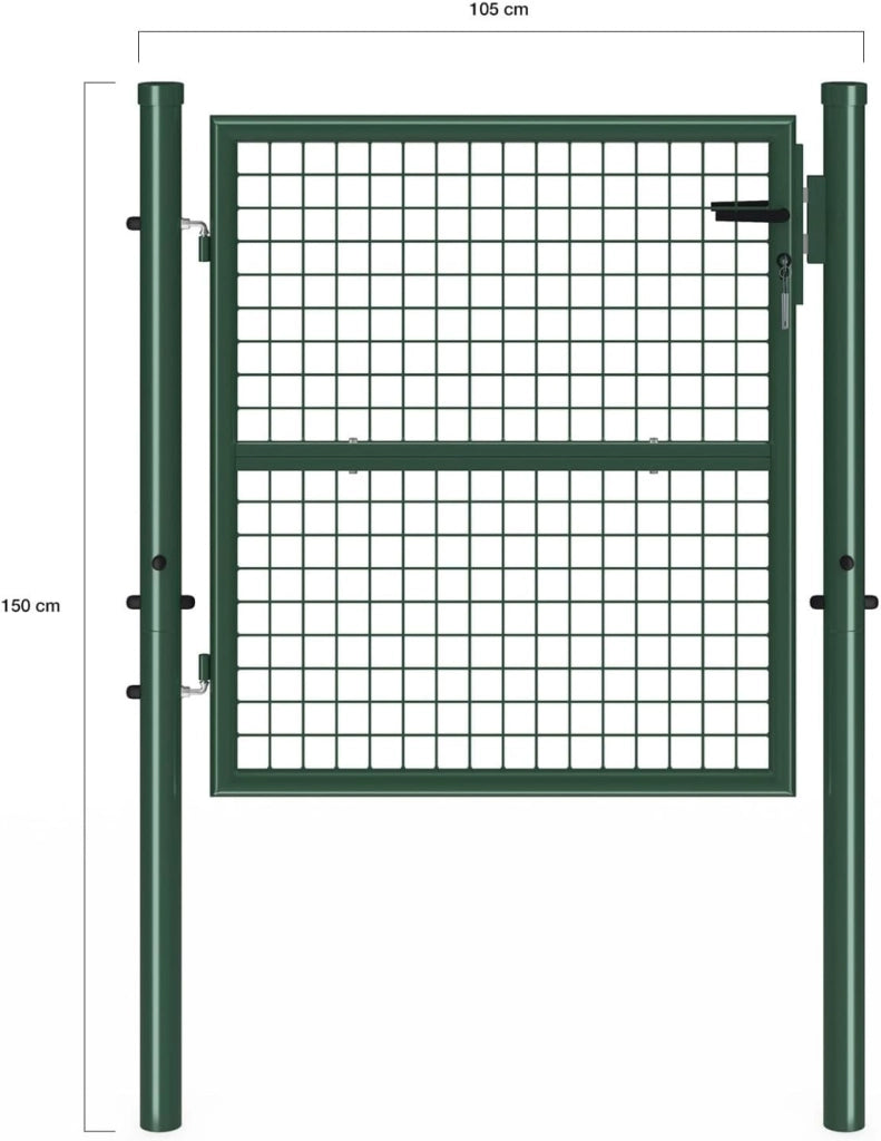 Cancello da giardino in acciaio 105 x 100 cm con serratura e maniglia verde