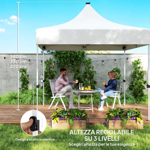 Gazebo da Giardino Pop Up 300x300x340 cm con Luci LED Solari e Altezza Regolabile Bianco