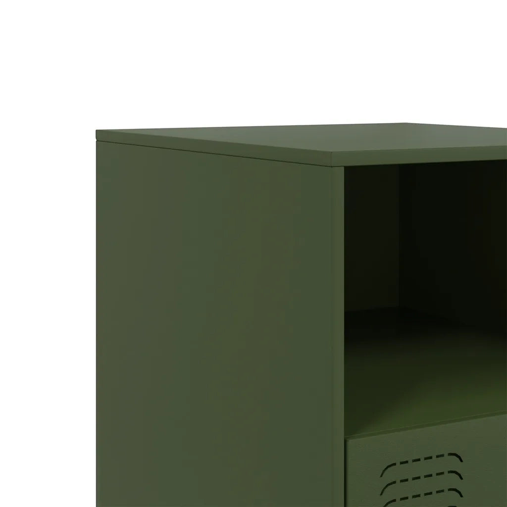 Set di 2 Comodini | Armadio da Notte | Mobiletto da notte Verde Oliva 34,5x39x44 cm in Acciaio