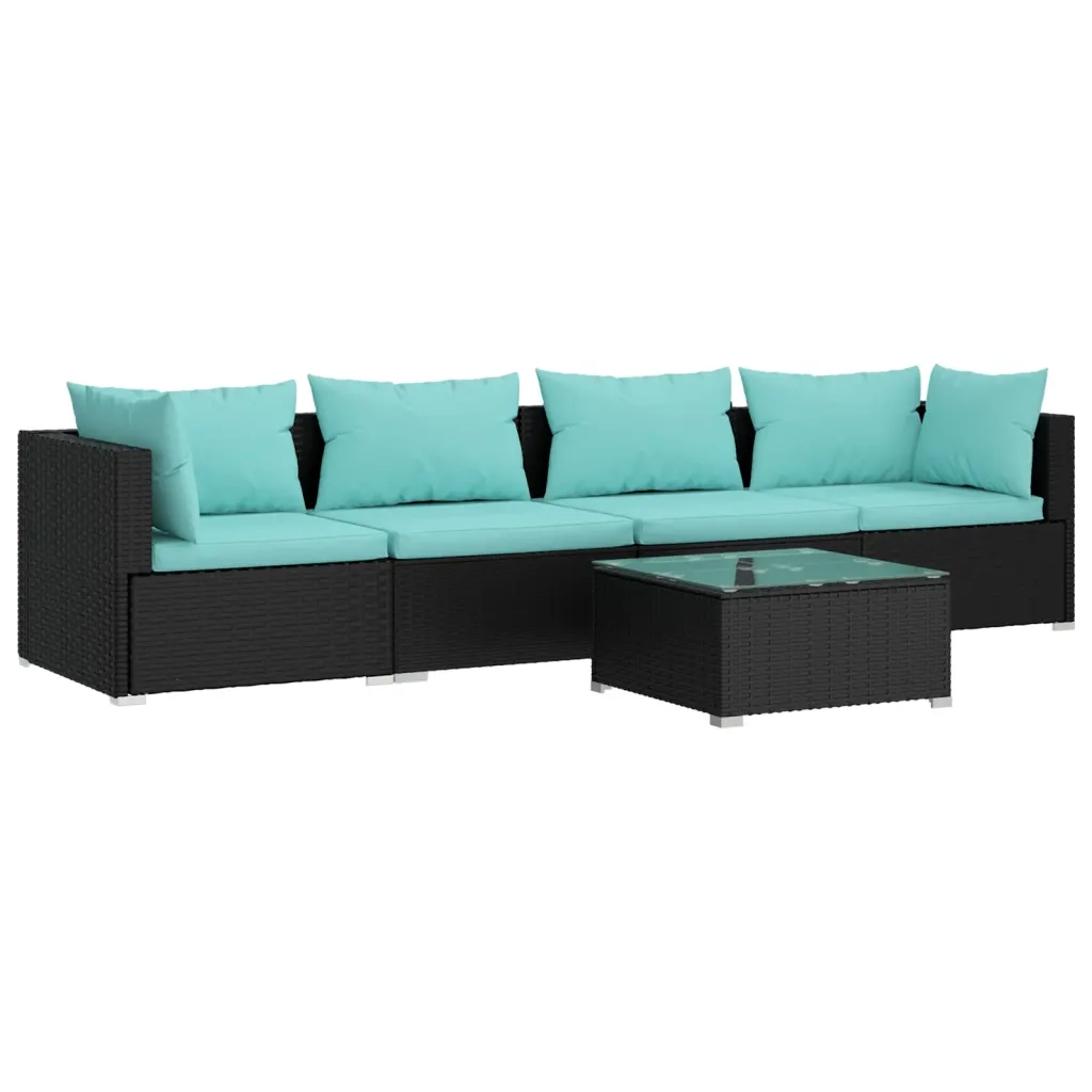 Set Divani da Giardino 5 pz con Cuscini in Polyrattan Nero cod mxl 35413