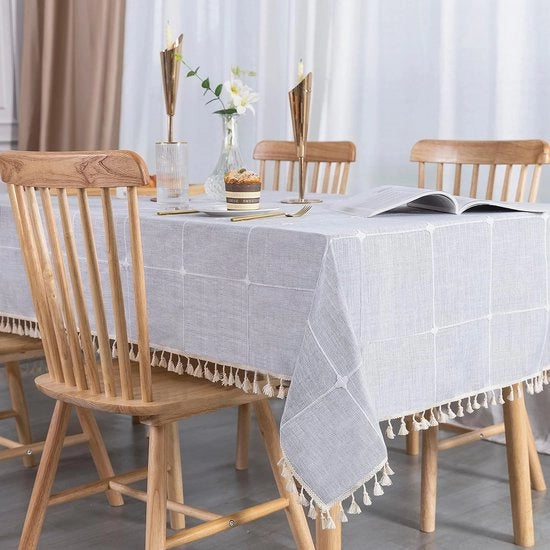 Tavolo da pranzo, lino, grigio, lavabile, cotone, rettangolare, tovaglia da tavola, tovaglio da tavola, elegante, 140 x 220 cm, con lembi, per uso domestico, cucina, sala da pranzo, decorazione