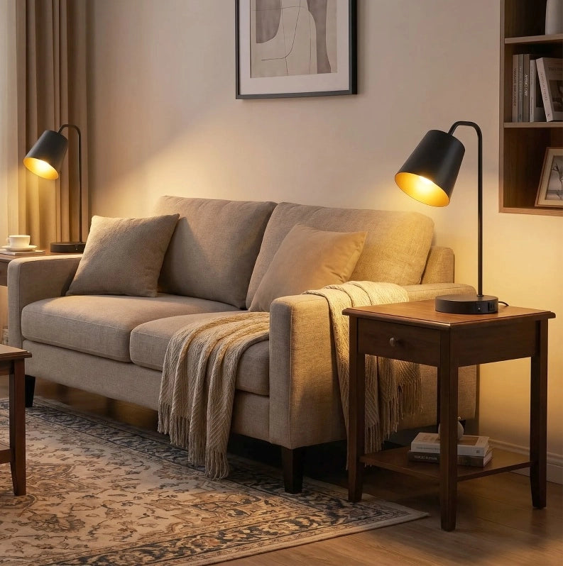 LAMPADA da Tavolo Set da 2 in Acciaio Nero con USB-A e USB-C