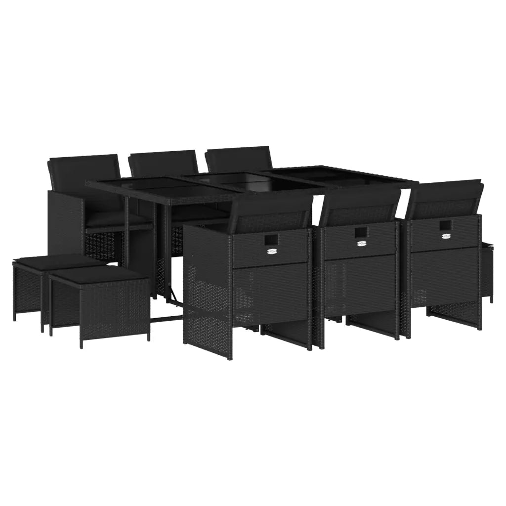 Set da Pranzo da Giardino 11 pz con Cuscini in Polyrattan Nero 3277734