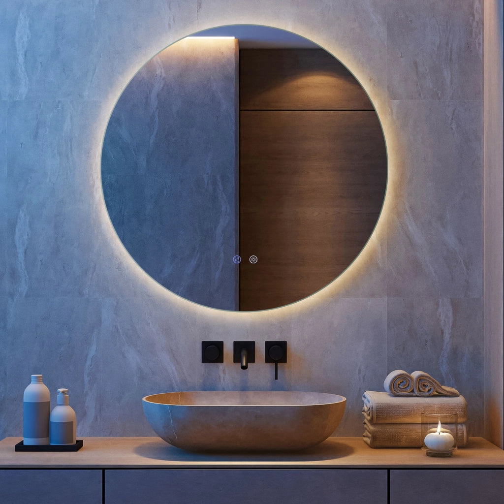 Specchio rotondo LED illuminazione bagno parete luminosità regolabile-Specchio vetro temperato memoria anti-appannamento 70cm