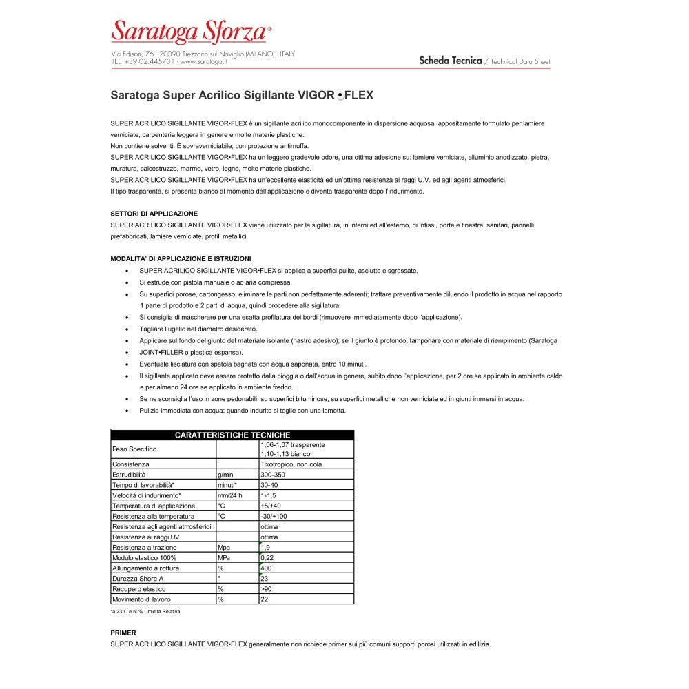 Saratoga vigor flex 310ml silicone super sigillante acrilico trasparente per interni ed esterni