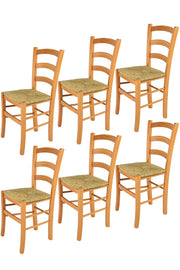 Set 6 Sedie Venice Tommychairs, robusta struttura in legno di faggio verniciata in miele e seduta in paglia
