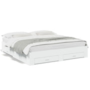 Letto matrimoniale | Letto per adulti | Giroletto con Cassetti Bianco 200x200 cm in Legno Multistrato