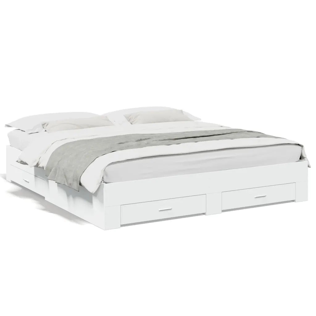 Letto matrimoniale | Letto per adulti | Giroletto con Cassetti Bianco 200x200 cm in Legno Multistrato