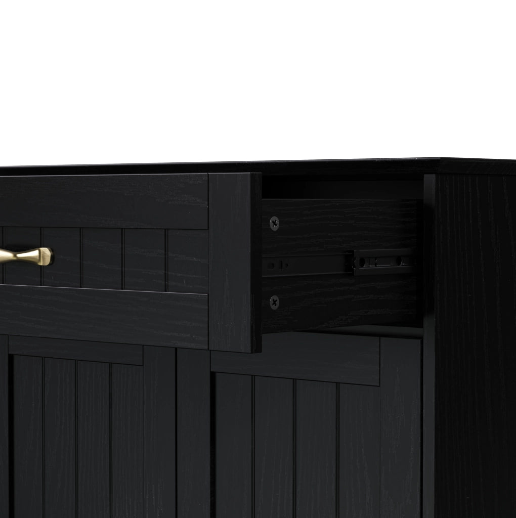 Credenza nera in MDF con 3 ante, cassetto e ripiani regolabili