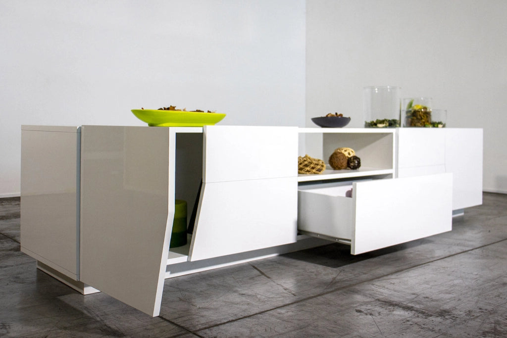 Mobile TV 4 Ante 1 Cassetto 220,1x43x46 cm Alien Bianco Lucido