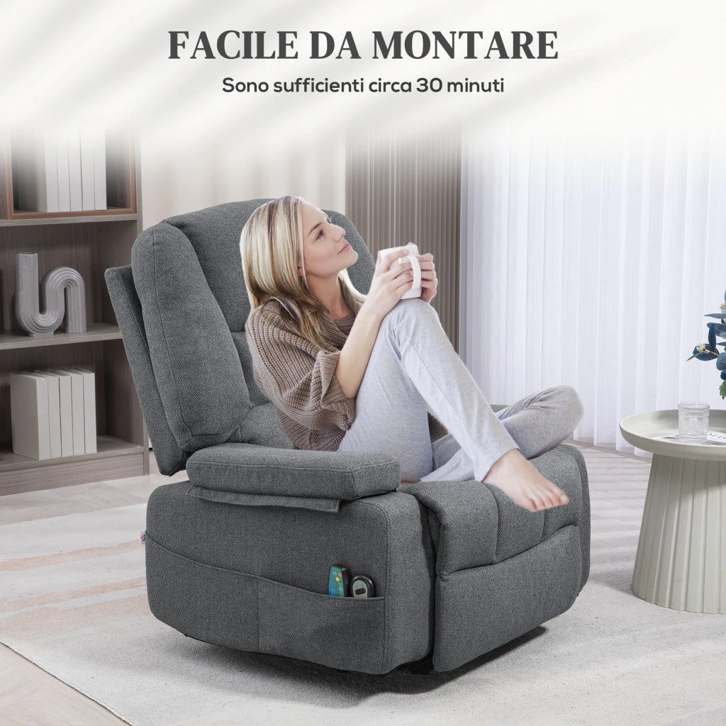 Poltrona Alzapersona Reclinabile Massaggiante in Tessuto ¨C Minimal ¨C Grigio 97x90x102 cm