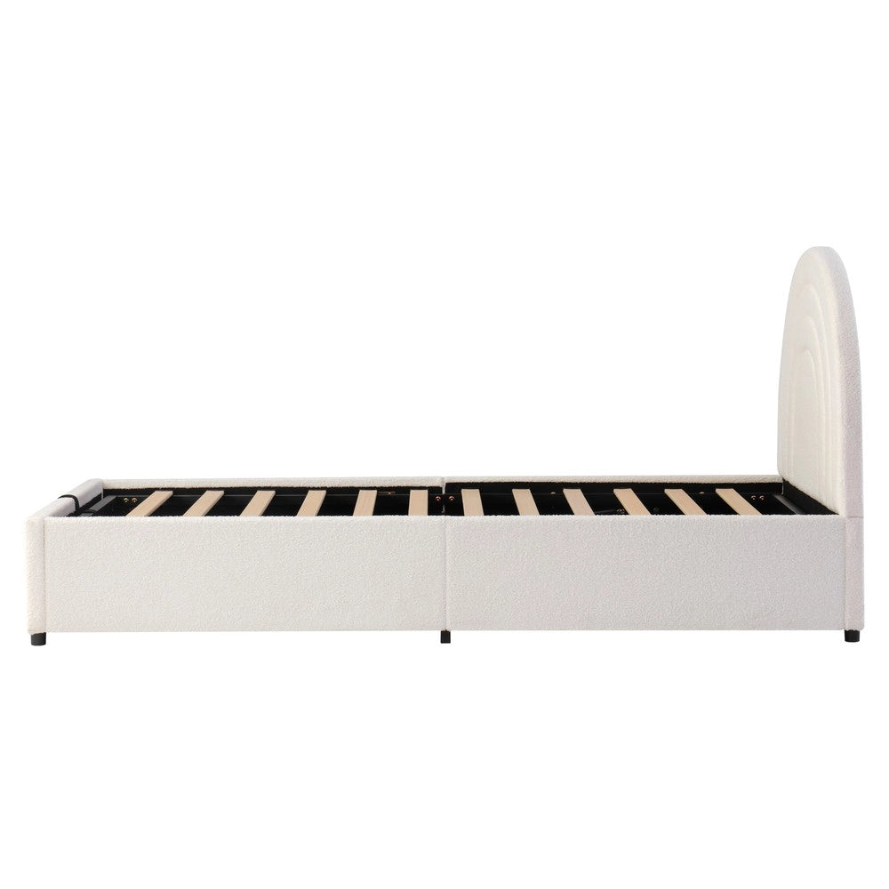 Letto Singolo Imbottito con Testiera e Rete a Doghe ¨C MINIMAL ¨C Boucle Beige 90x200
