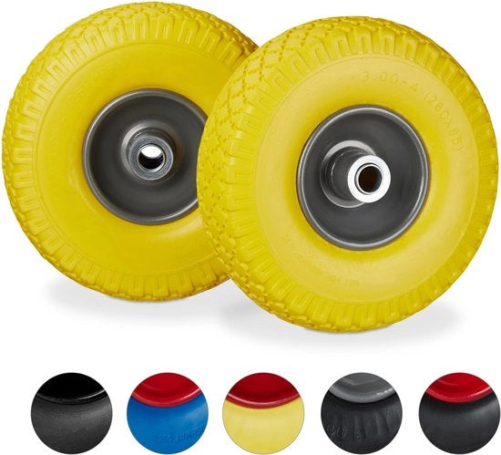 Quattro ruote di accoppiamento giallo-grigio - cinghia in gomma - rimorchio - 100 kg - cerchio in acciaio