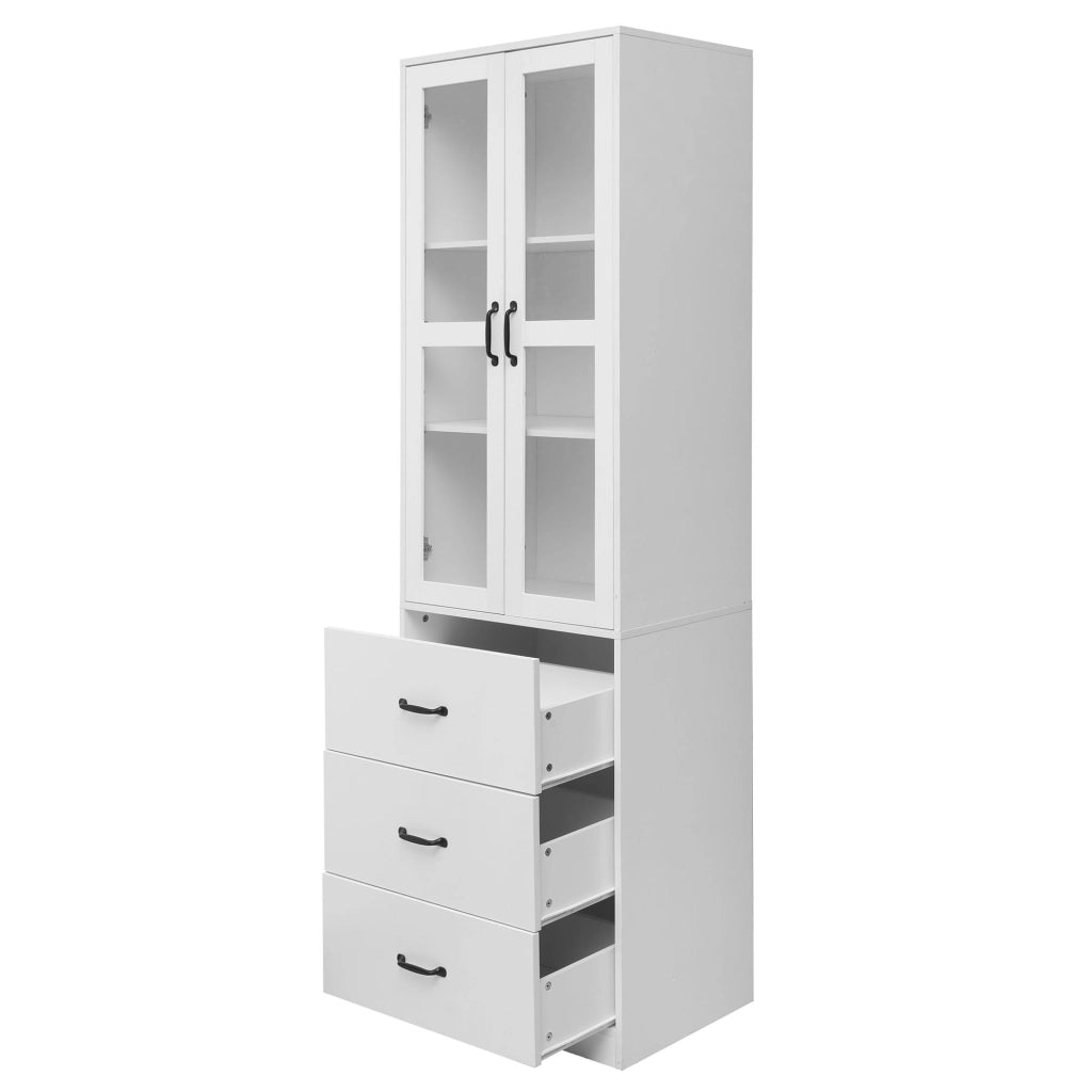 Vetrina Bianca 200 cm Mobile Vetrina con Luci LED e 3 Cassetti