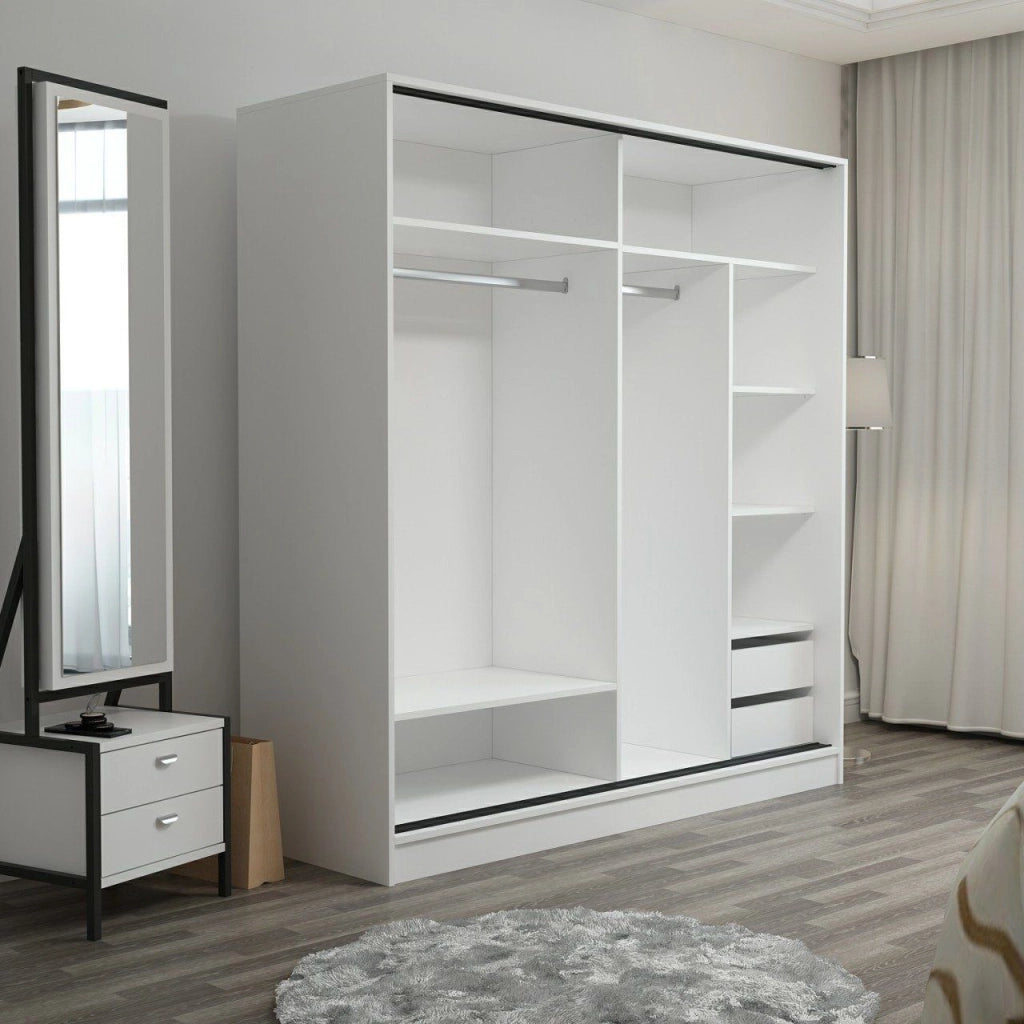 Armadio Camera da Letto Cuvio, Guardaroba 2 Ante 5 Ripiani, 180x210h cm Bianco