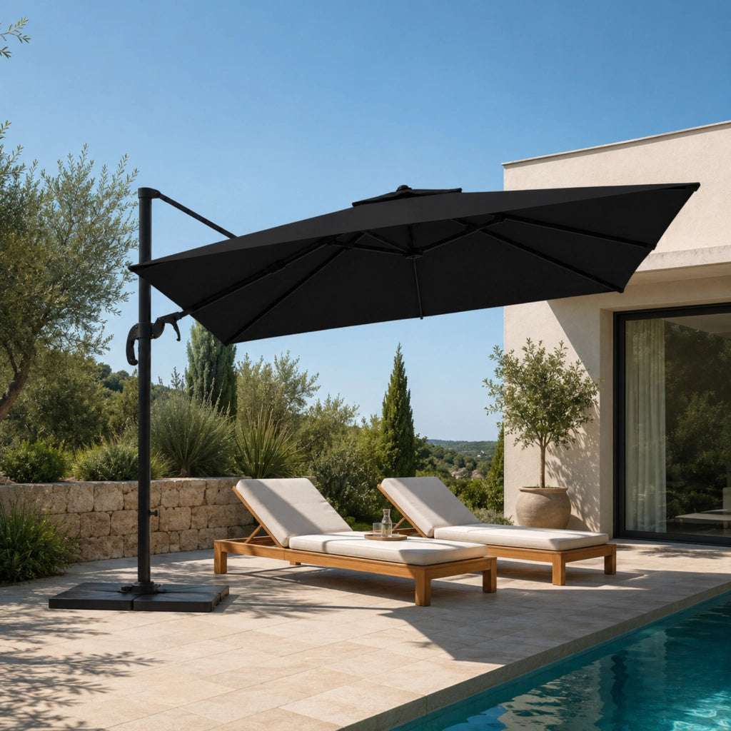 Ombrellone 3x3 M Giardino Braccio Retrattile Per Esterni Gazebo Piscina Terrazze Bar Hotel In Acciaio Inossidabile Braccio Rotabile 360° Telo 180 G/M2 Impermeabile Resistente Ai Raggi UV Nero