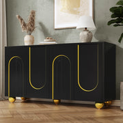 Credenza a 4 ante con incisione a arco dorata e piedi metallici sferici per ingresso e soggiorno 140 × 40 × 74 cm