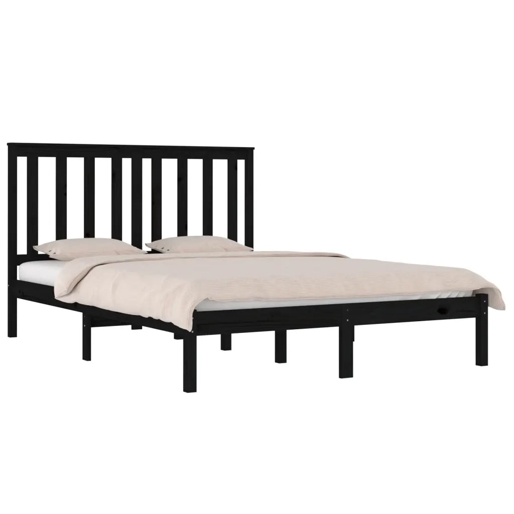 Giroletto-Struttura Letto Nero in Legno Massello di Pino 200x200 cm 757976