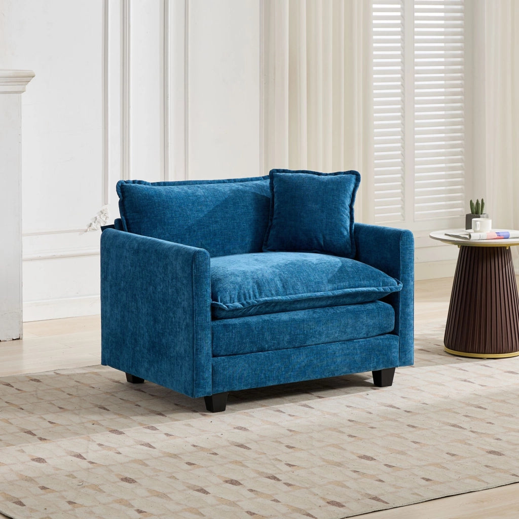 Divano 1 Posto in Tessuto Chenille ¨C Xylo ¨C Blu, Cuscino Imbottito