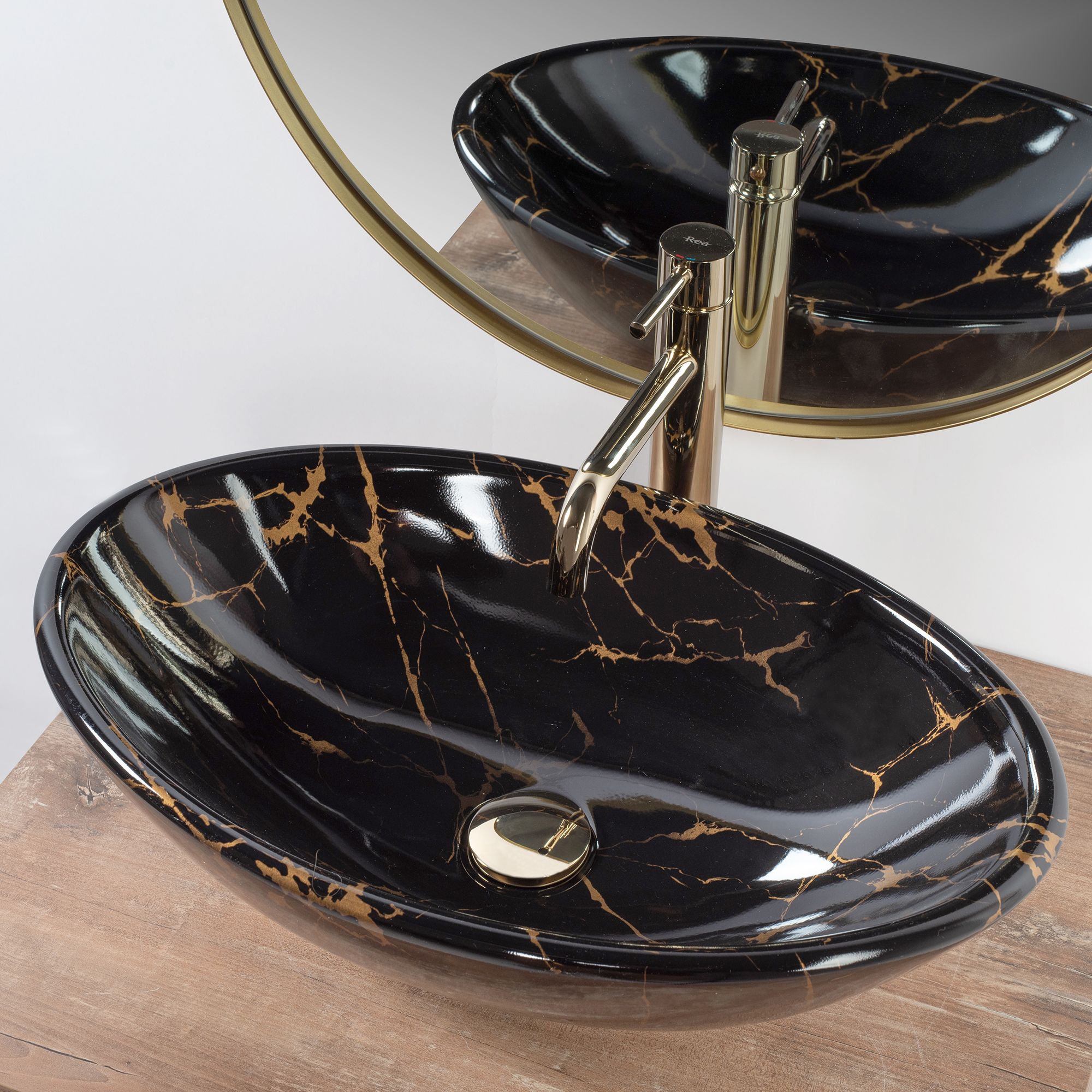 Lavabo Da Appoggio Rea Pamela Black Marble Shiny